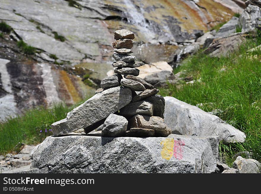 Mountain trail stone marking