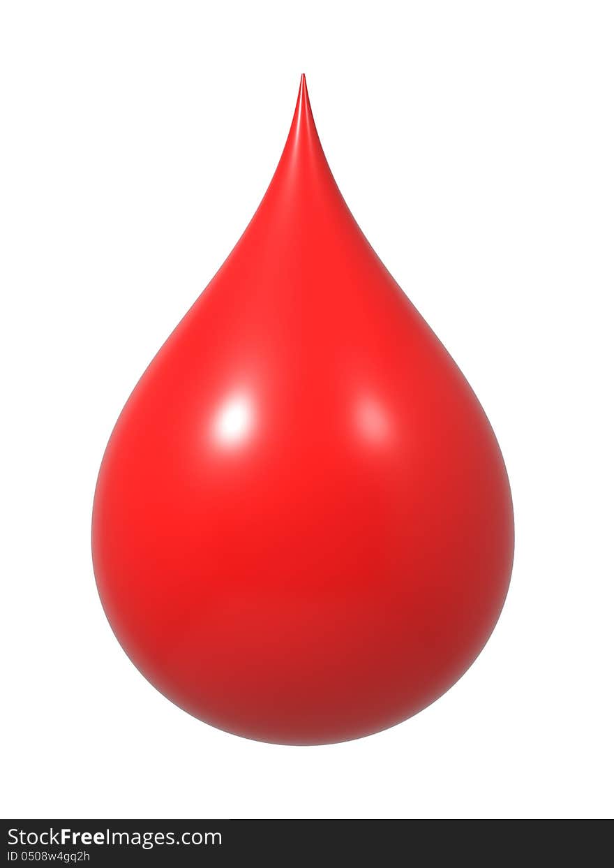 Drop of blood Isolated on white. 3D render.