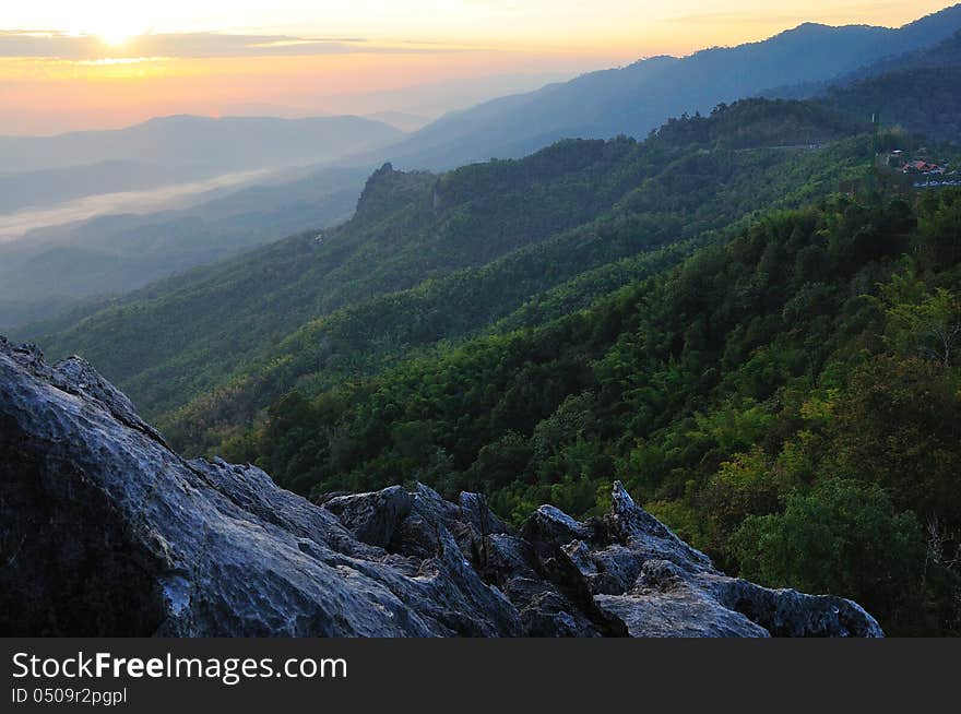 Sunrise on the mountain, thailand. Sunrise on the mountain, thailand