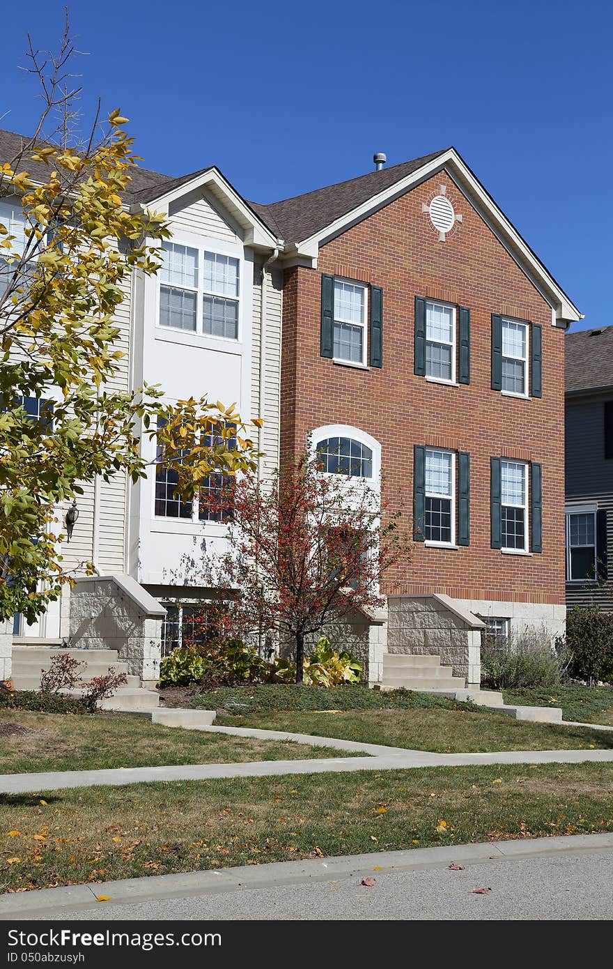 New construction brick townhouses in the suburbs