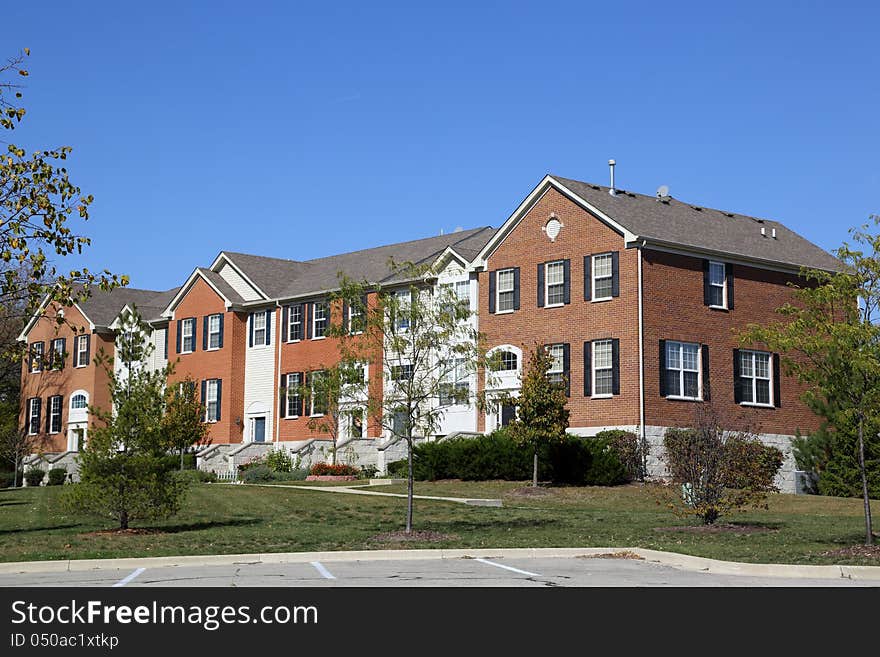 New brick townhouse complex in the suburbs