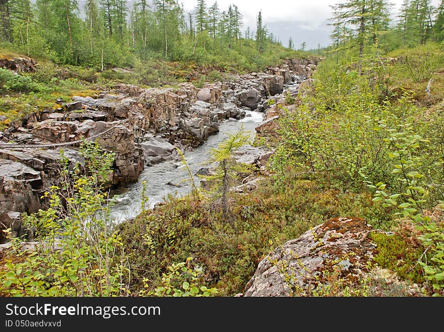 Roaring waterfalls on the river dug canyon