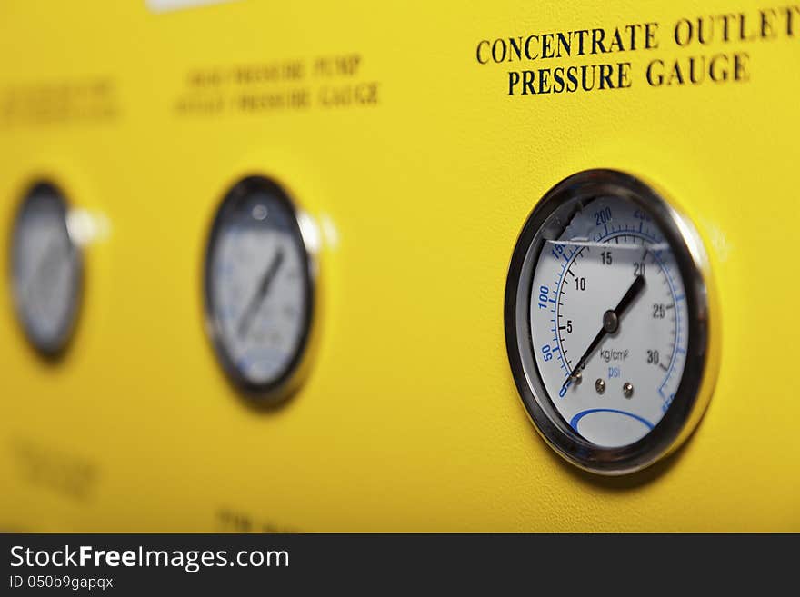 High pressure pump gauges close up. High pressure pump gauges close up