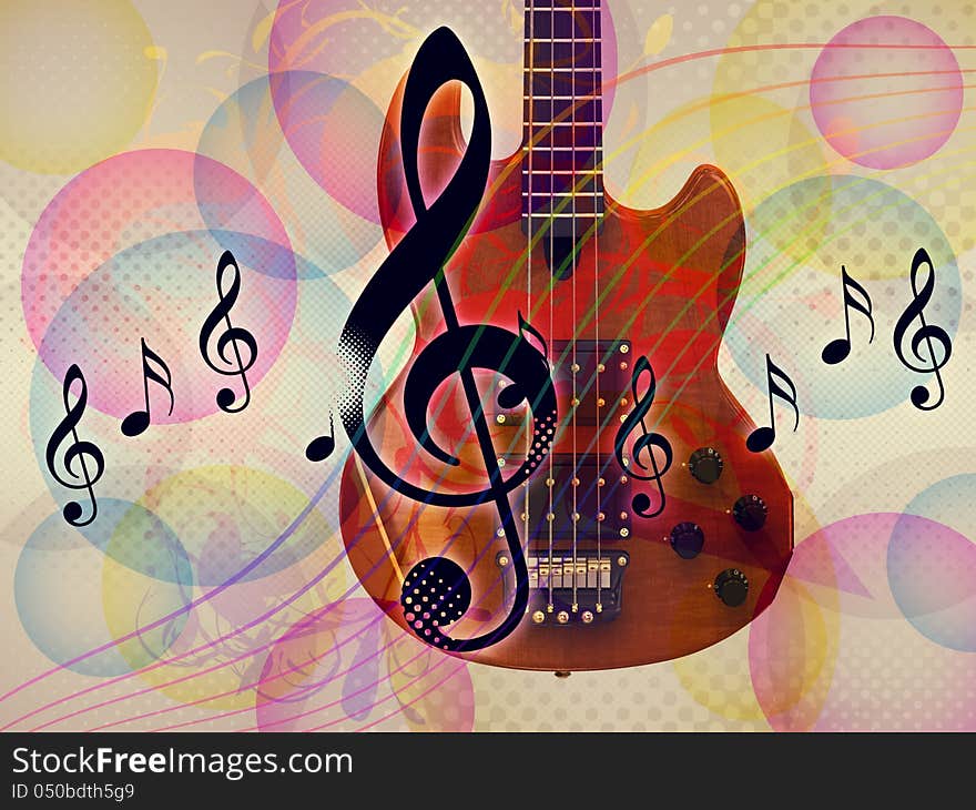 Illustration of abstract colorful funky musical background with guitar. Illustration of abstract colorful funky musical background with guitar.