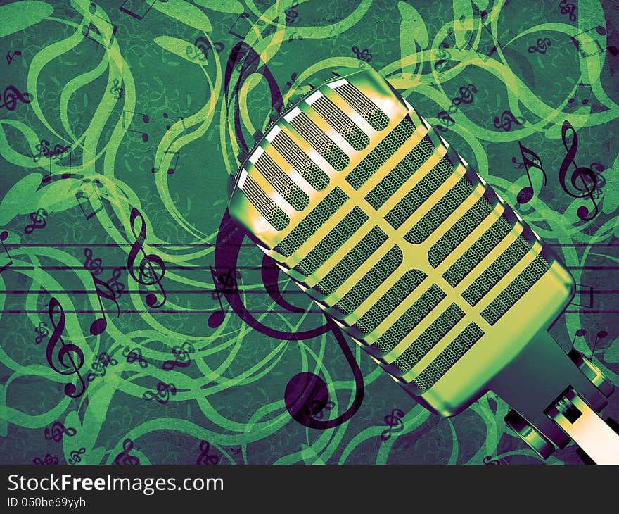 Illustration of retro microphone on vintage floral background. Illustration of retro microphone on vintage floral background.