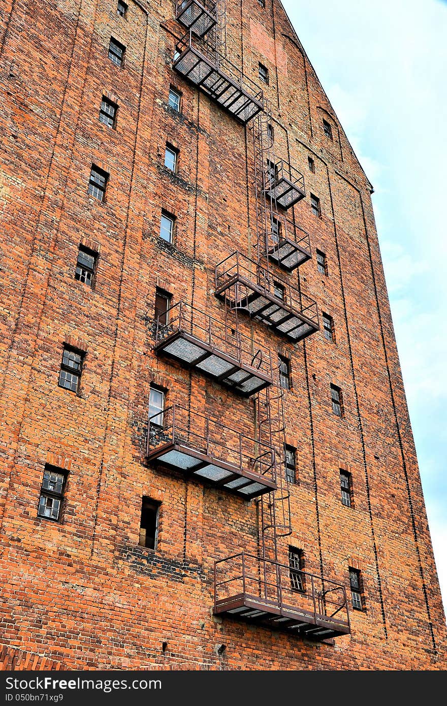 Fire escape at an industrial building in the port of Magdeburg