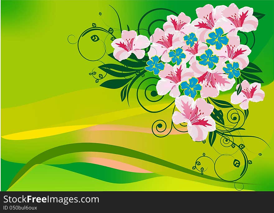 Spring background with pink and blue flowers. Spring background with pink and blue flowers