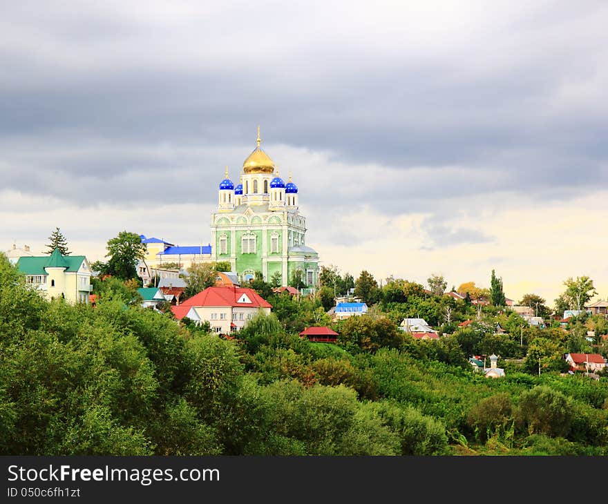 View on the left bank of the river, bridge, cathedral. Elets.Rossiya. View on the left bank of the river, bridge, cathedral. Elets.Rossiya.