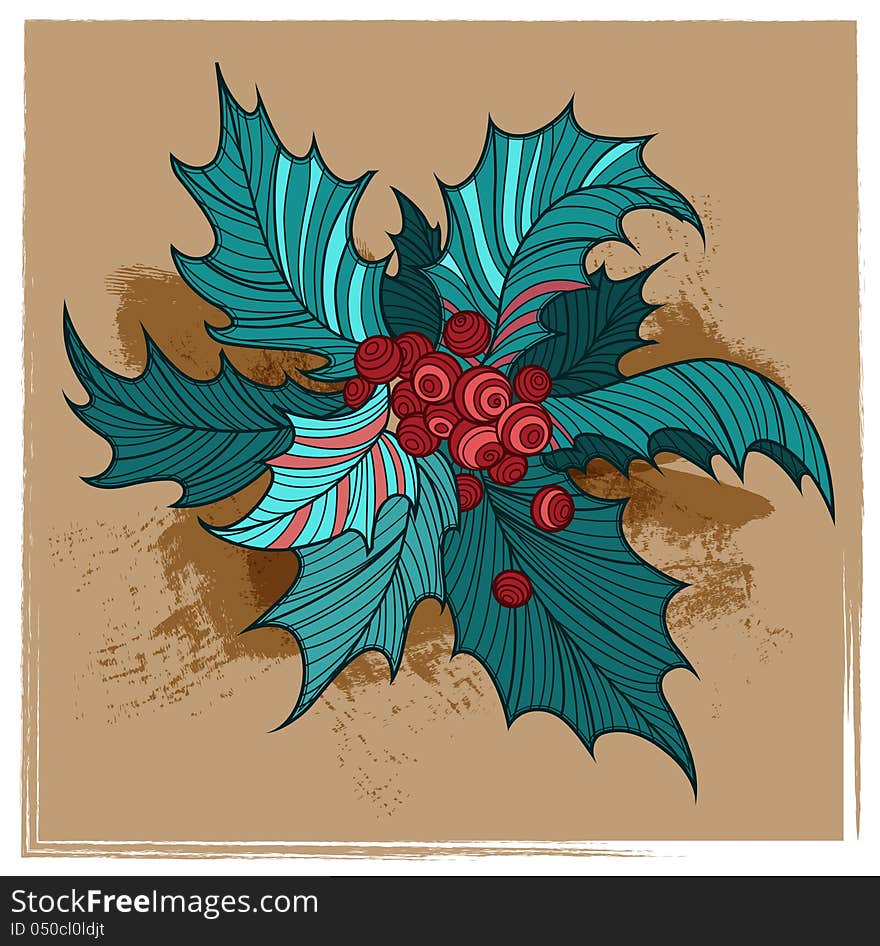 Postcard with color Christmas holly