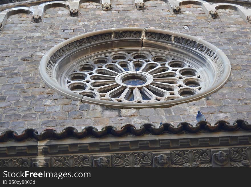 Detail of the glass exterior of a Franciscan parish. Detail of the glass exterior of a Franciscan parish