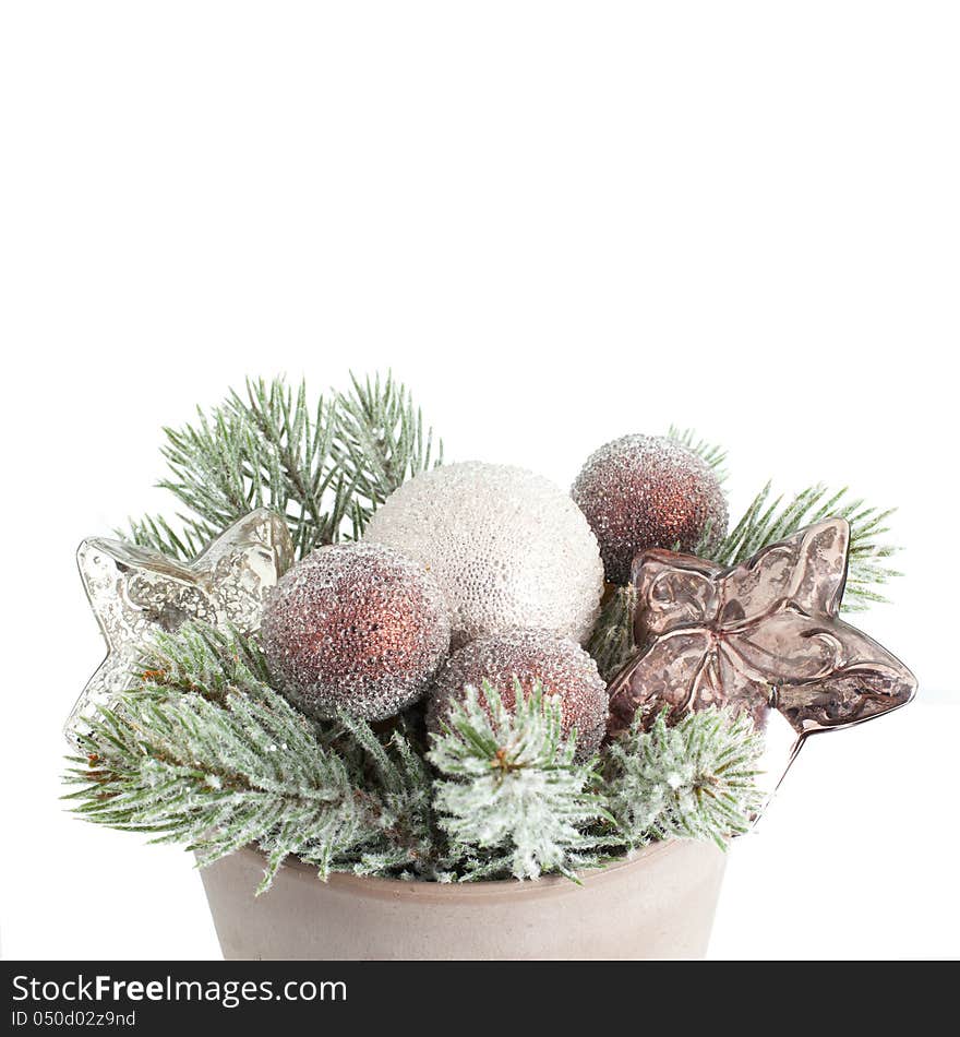 Christmas star and ball.
Christmas decoration on the white background.