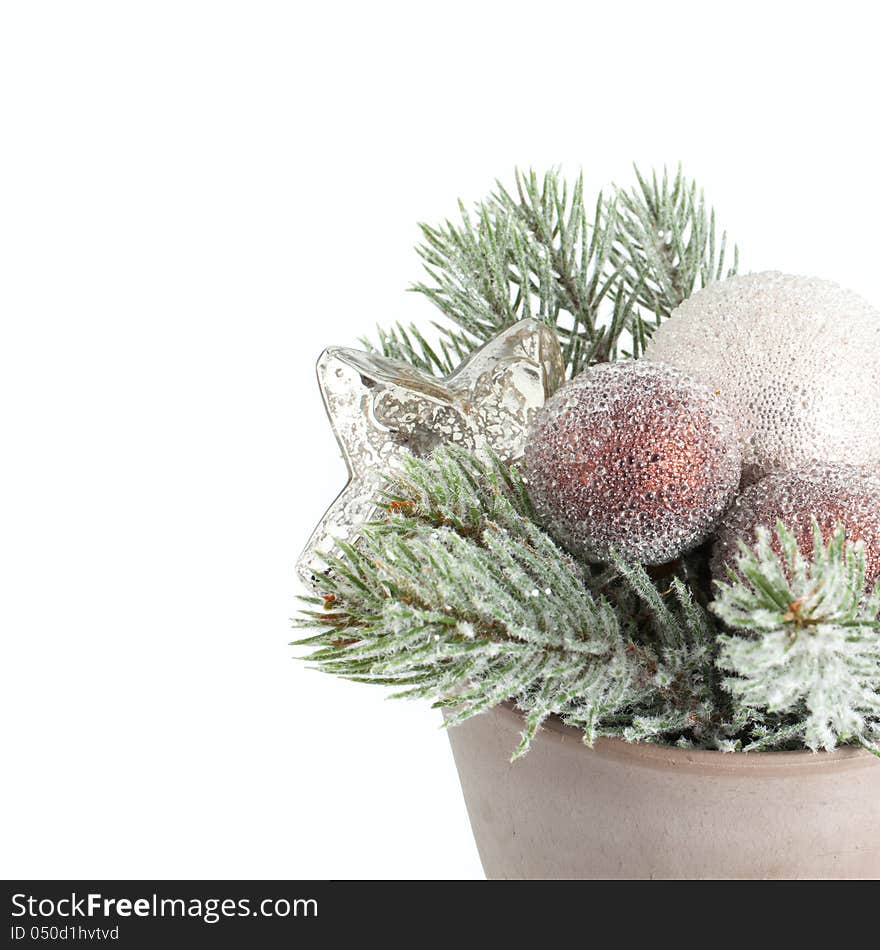 Christmas star and ball. Christmas decoration on the white background.