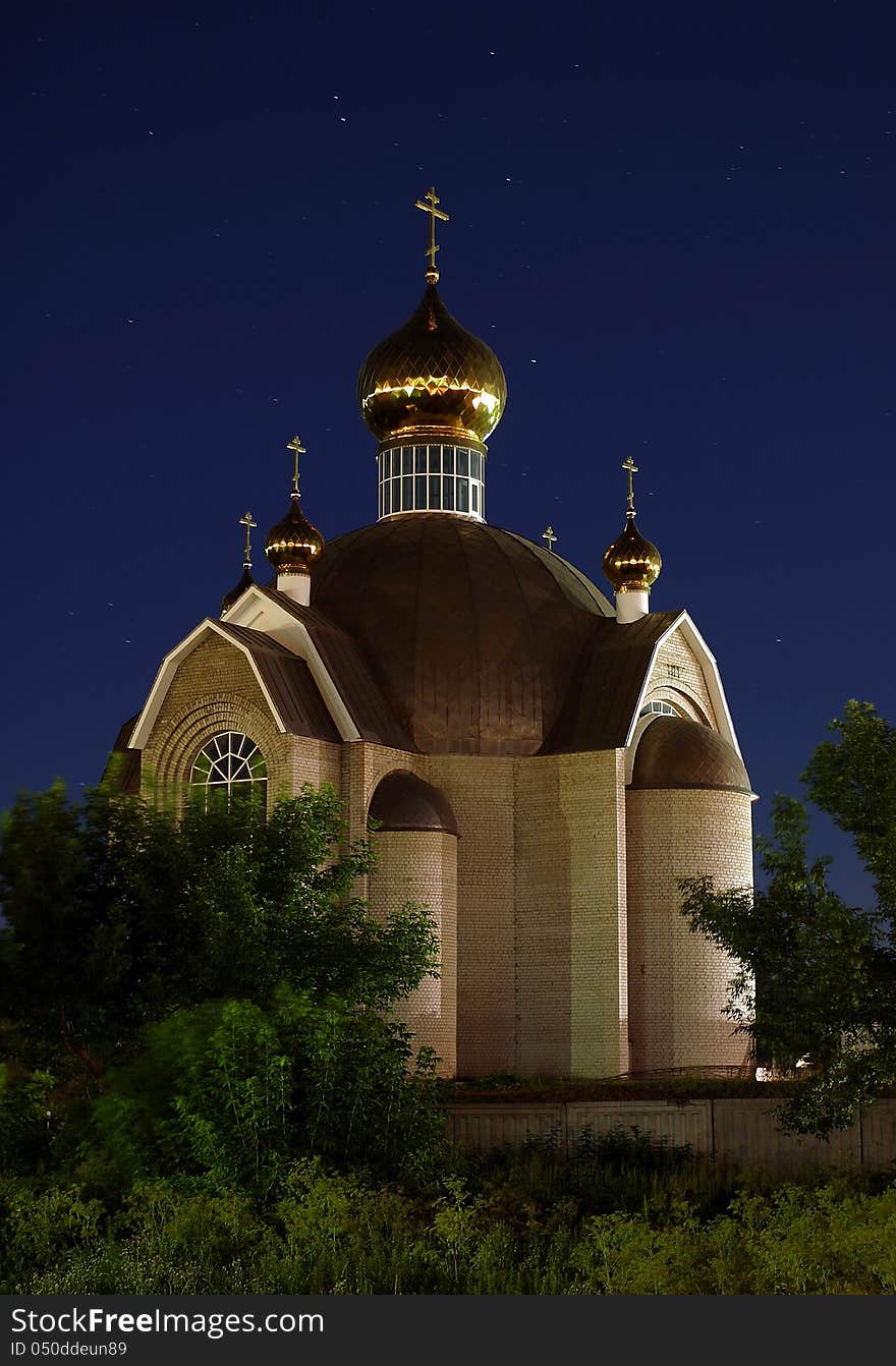 Beautiful and mysterious church on the starry sky