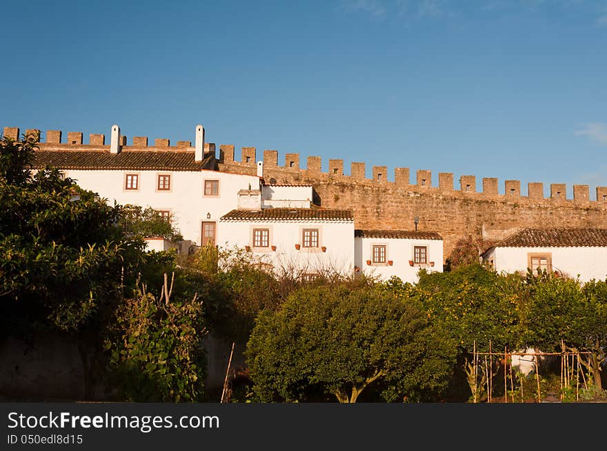 Old beautiful houses in medieval city of Obidos, Portugal