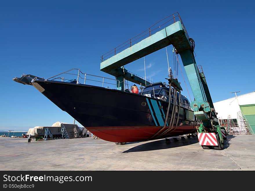 Spanish coastguard ship carried by travelift. Spanish coastguard ship carried by travelift