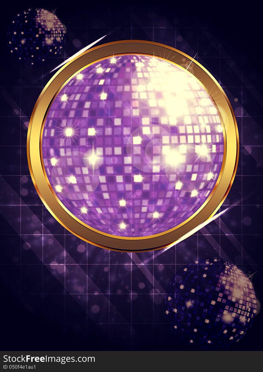 Illustration of abstract music background with disco ball.