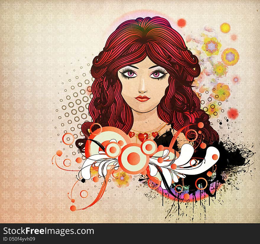 Red haired girl with floral