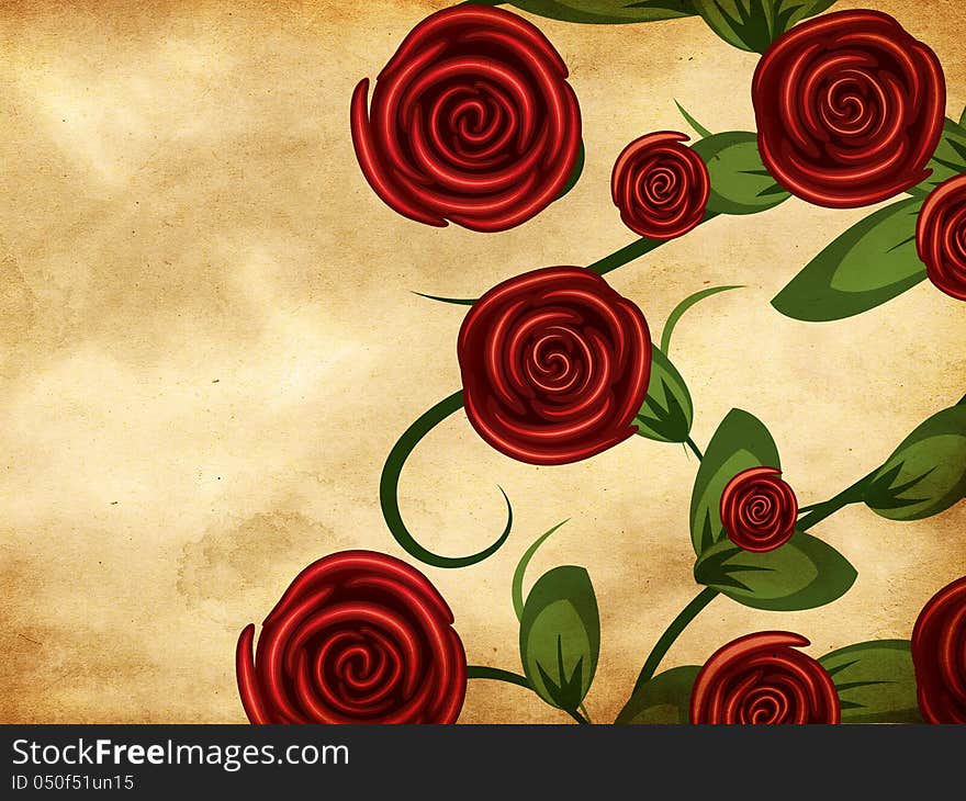 Illustration of abstract red roses on vintage grunge paper. Illustration of abstract red roses on vintage grunge paper.