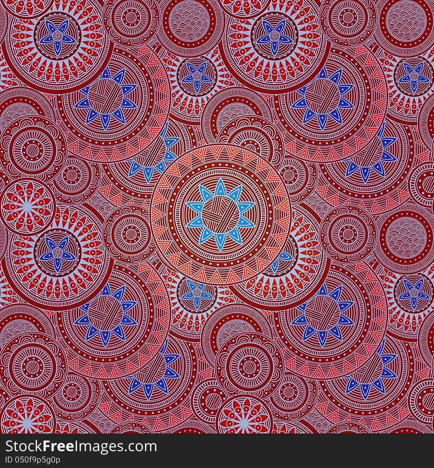 Pattern With Abstract Flowers, In Red And Blue