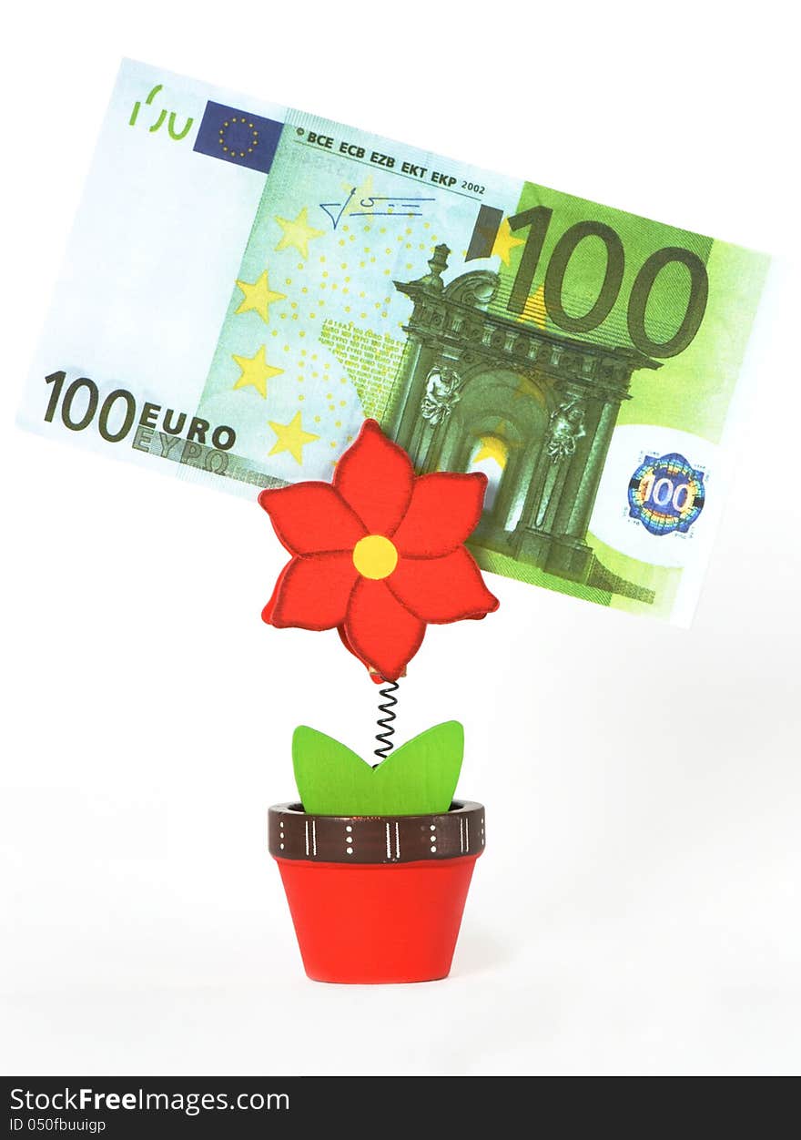 50 Euro In Business Card Holder In The Form Of A Flower