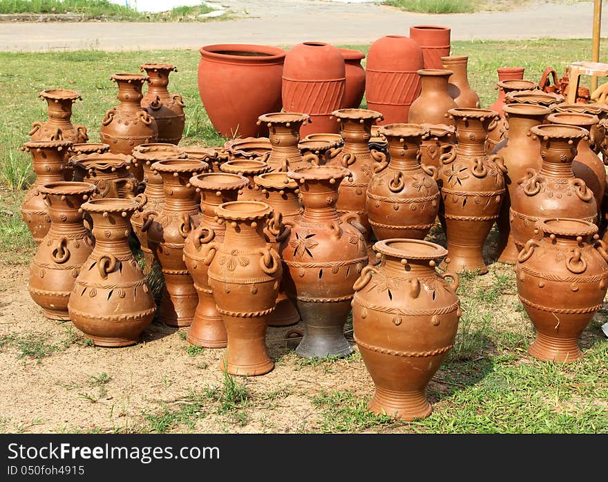 Indian pottery earthware for sale at a fair