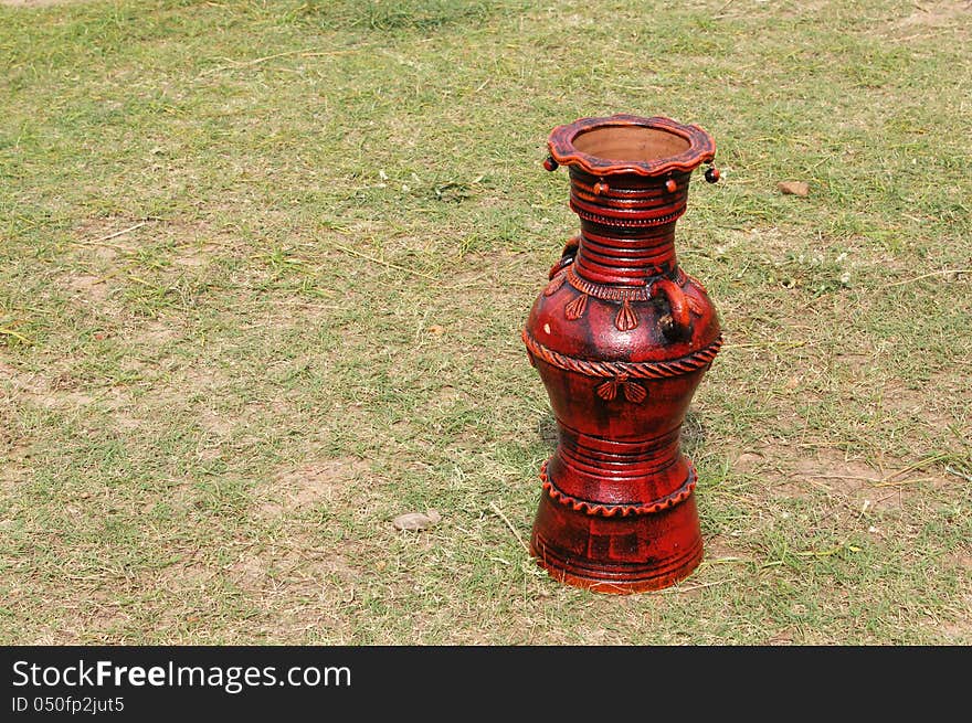 Terracotta vase on display for sale at an indian market