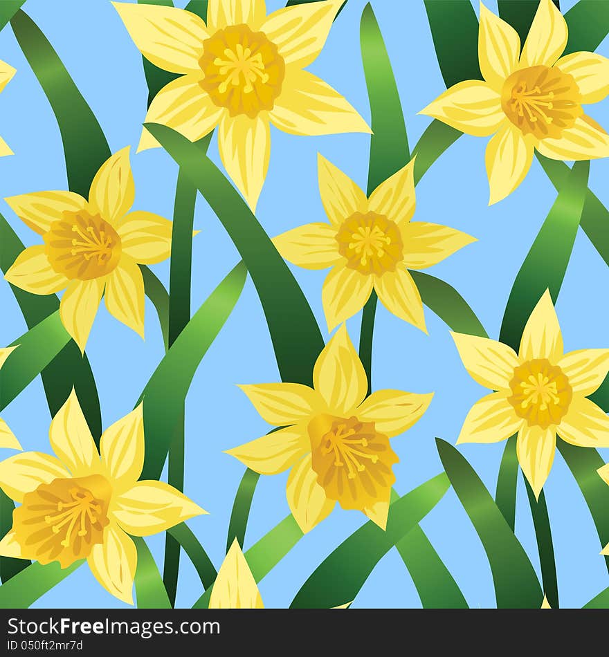 Seamless background with daffodils