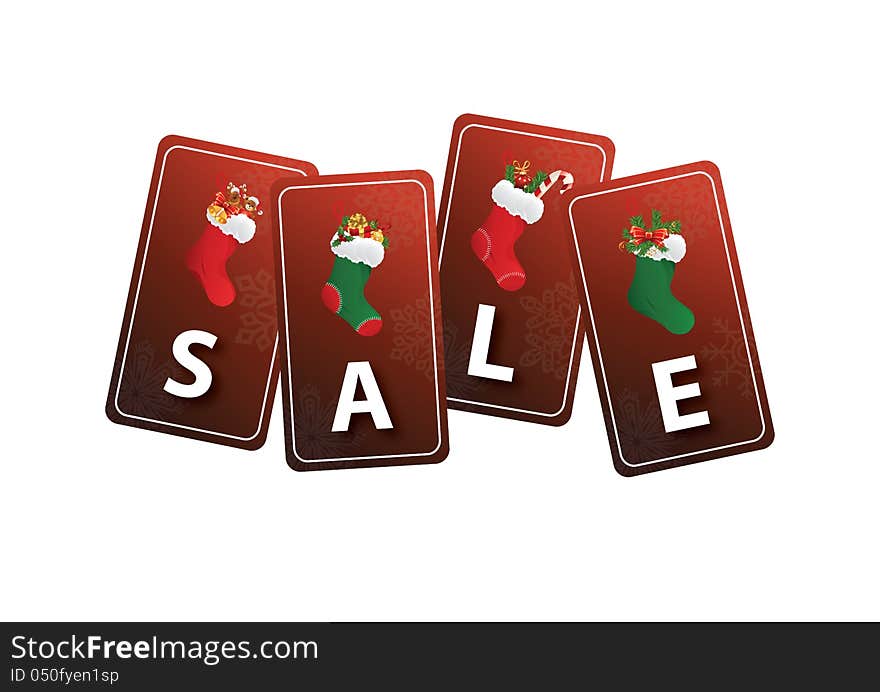 A Red, Christmas themed sales tags, vector image. A Red, Christmas themed sales tags, vector image.