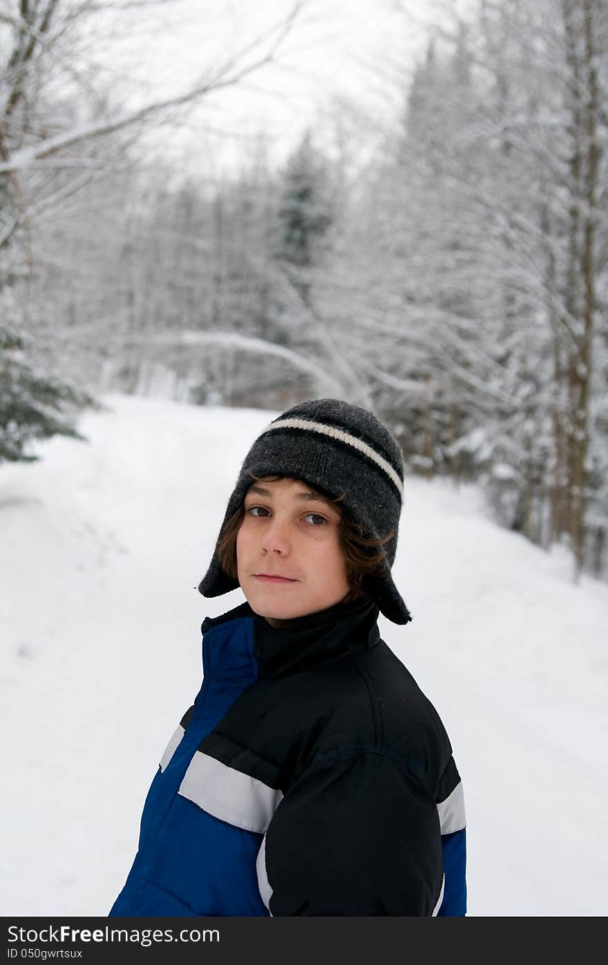 Teen outdoors in winter