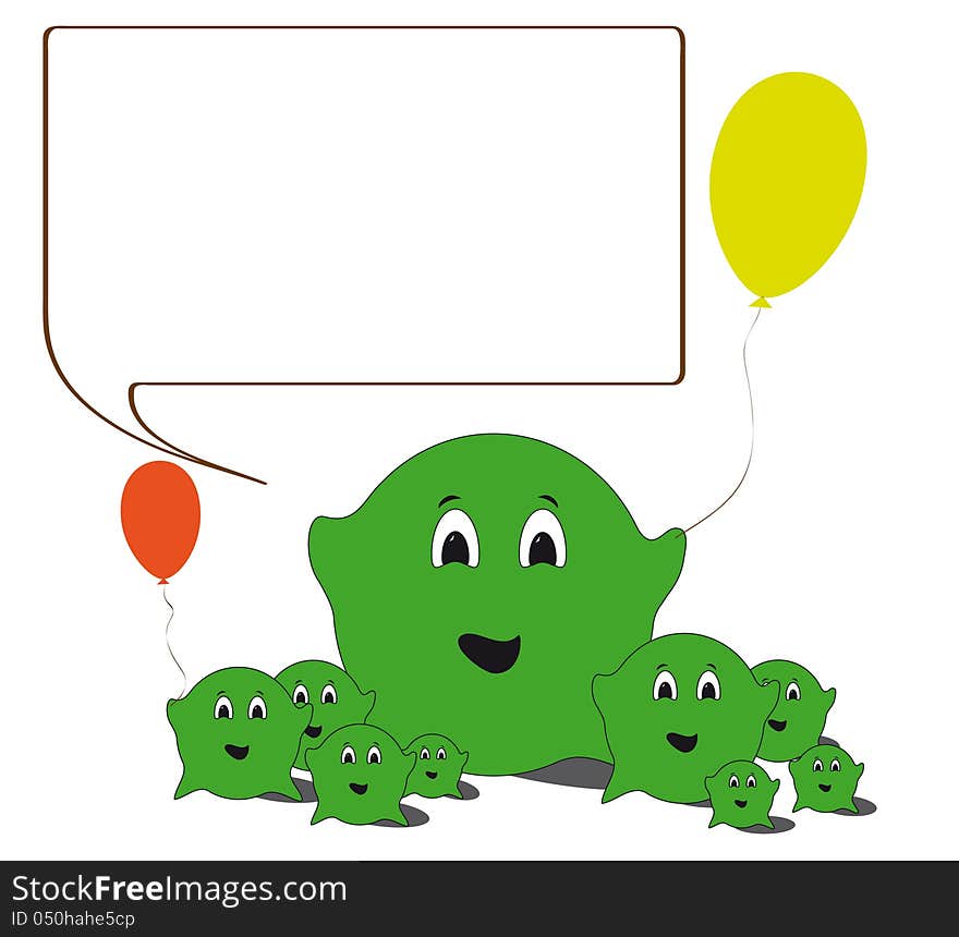 Funny green creatures on a white background. Funny green creatures on a white background