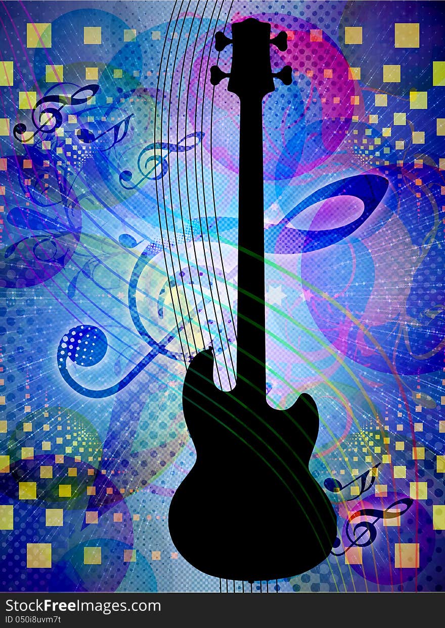 Funky music background with guitar