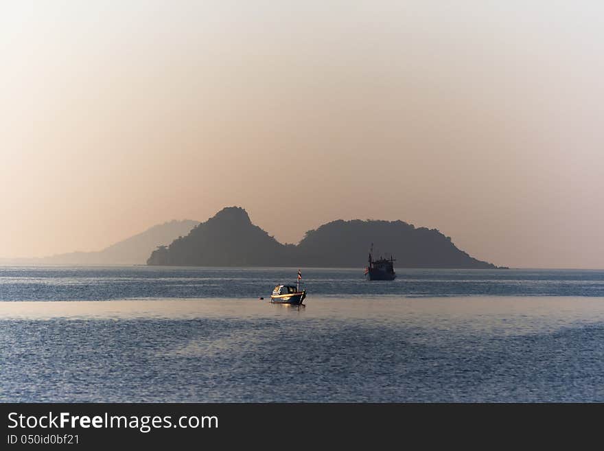 Ban Chong Samae San. Two ships on the background of Islands. Ban Chong Samae San. Two ships on the background of Islands.