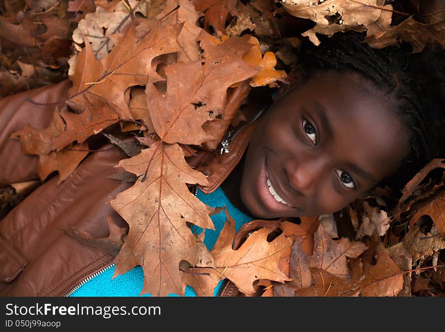 Girl and leafs