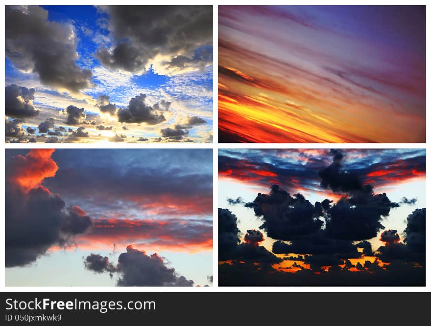 Dramatic color sunset - set of four backgrounds