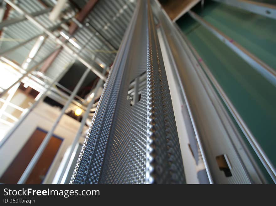 Construction interior metal stud wall perspective. Construction interior metal stud wall perspective