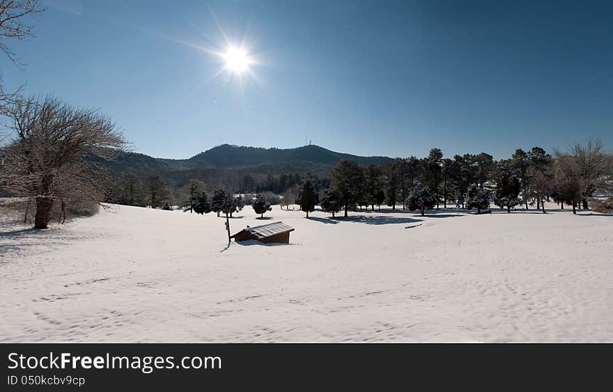 Snow covered mountain landscape