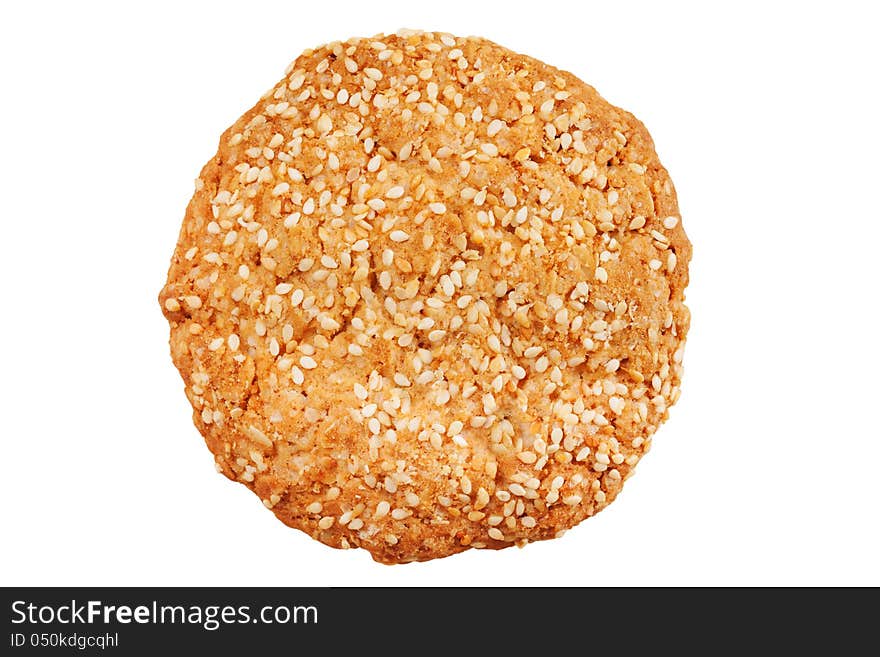 Cookie with sesame seeds, isolated on white