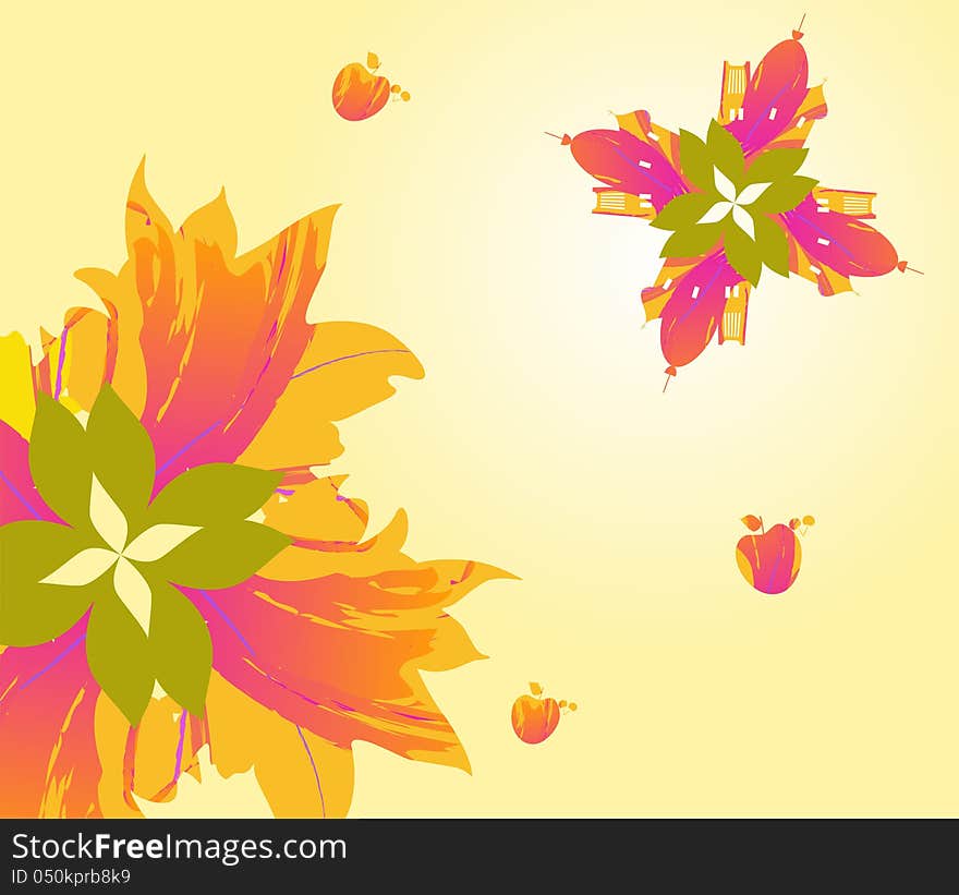 Autumn flowers, motifs of the city. stylization.