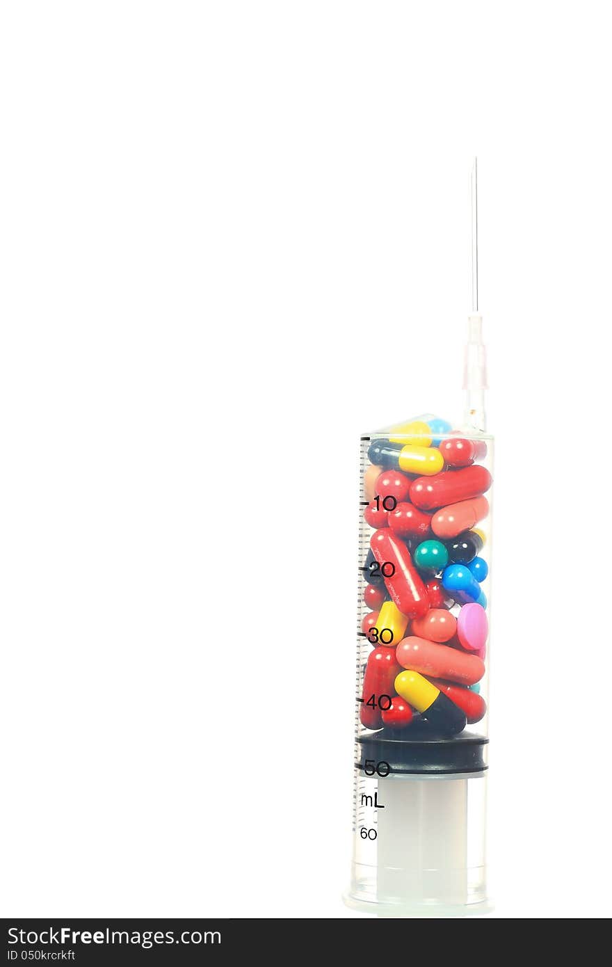 Drugs pack in syringe on white background. Drugs pack in syringe on white background