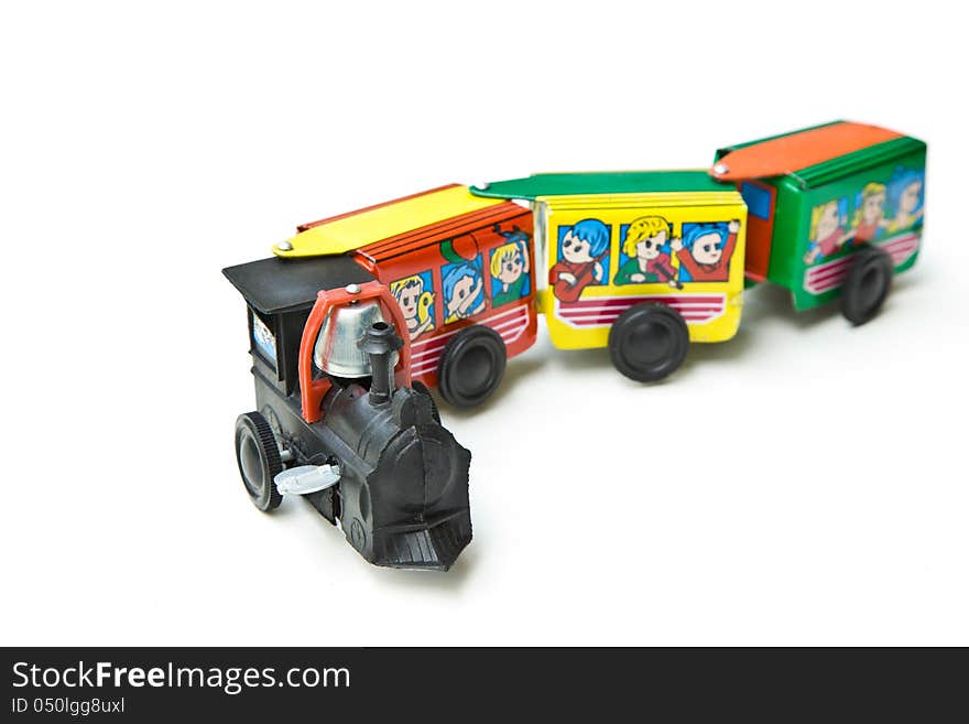 TOY TRAIN ON WHITE BACKGROUND