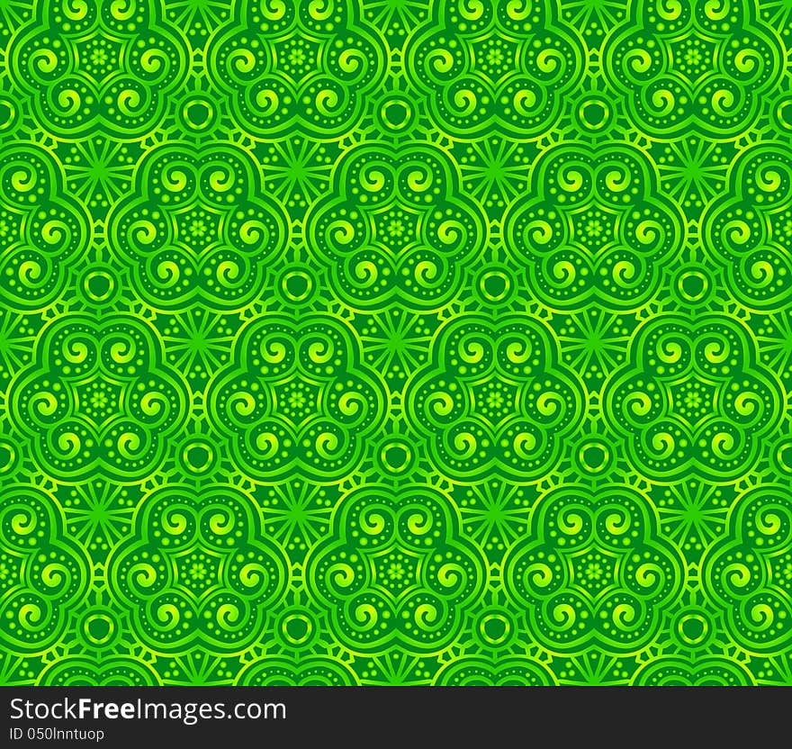 Green abstract lacy curls seamless pattern