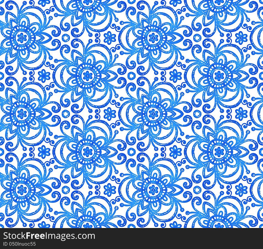 Blue abstract flowers seamless pattern