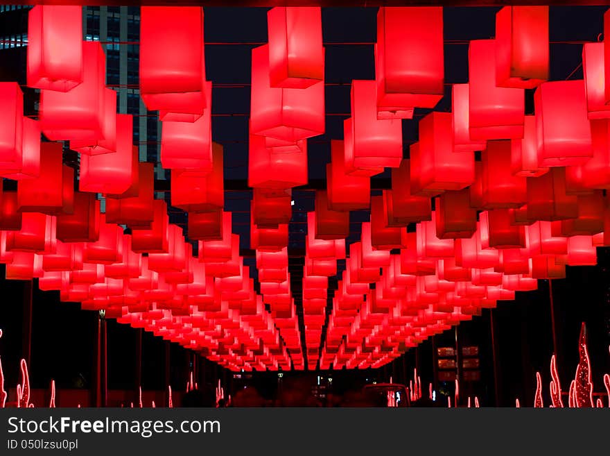 A large group of red lanterns