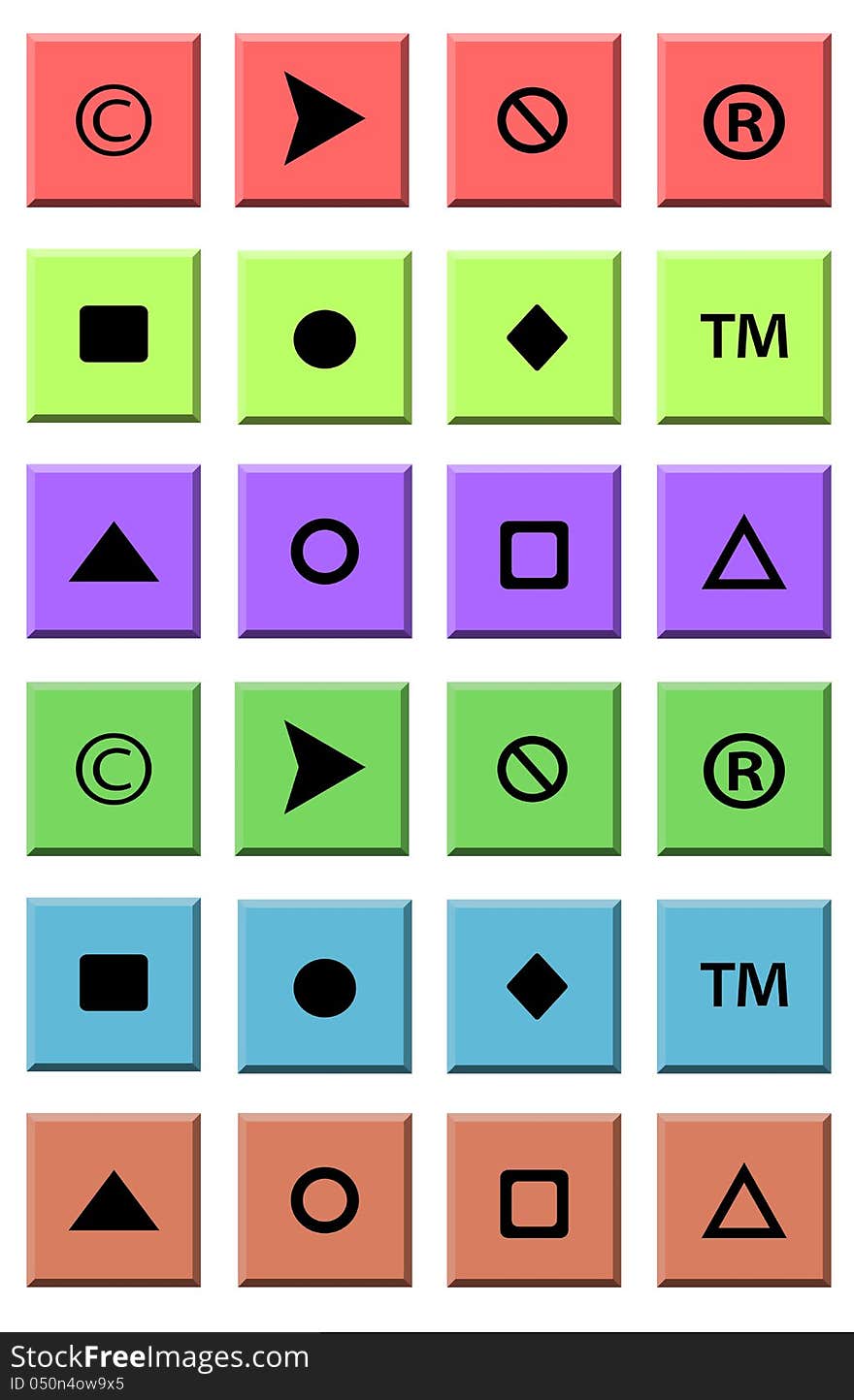 Colored squares with symbols on white background