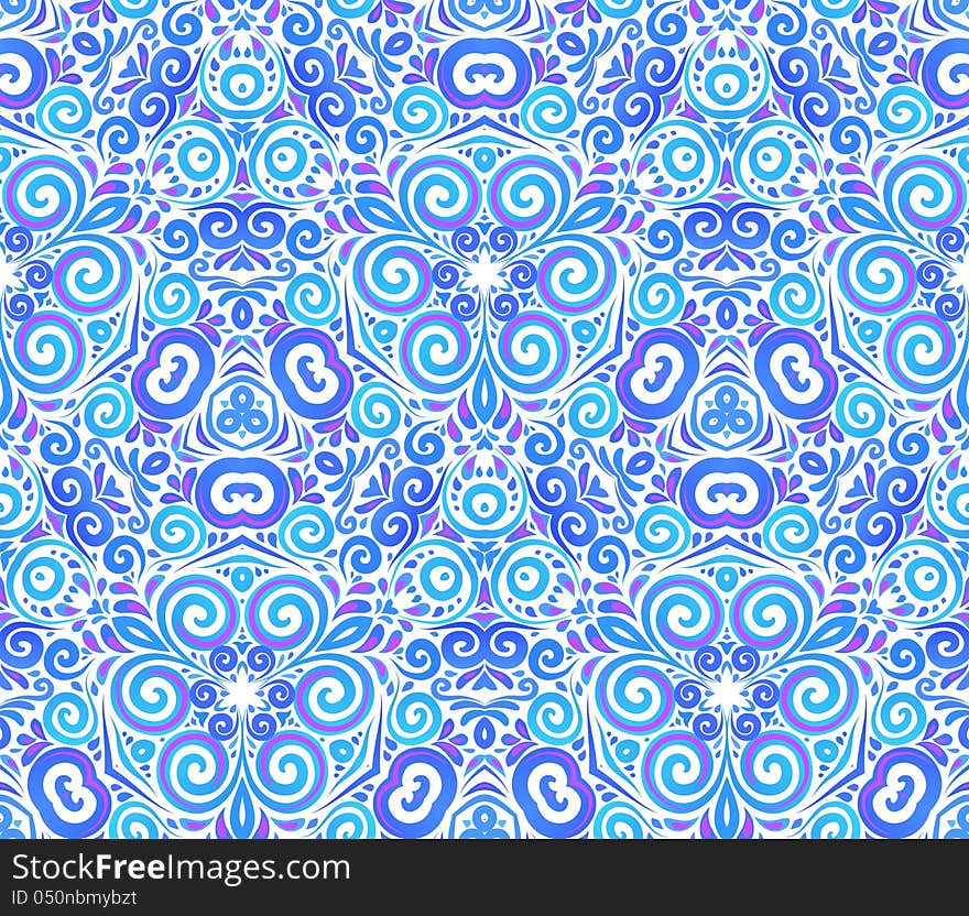 Blue abstract flowers seamless pattern