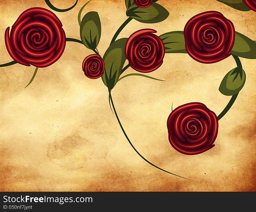 Illustration of abstract red roses on vintage grunge paper. Illustration of abstract red roses on vintage grunge paper.