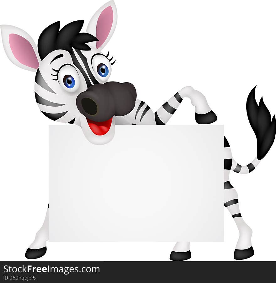 Funny zebra with blank sign