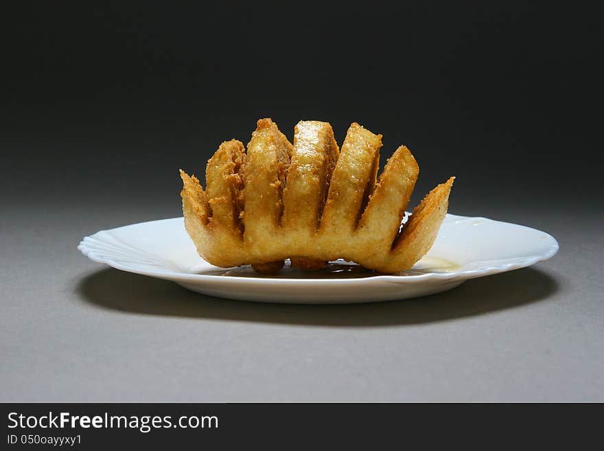 Chinese bread in a plate on a gray background