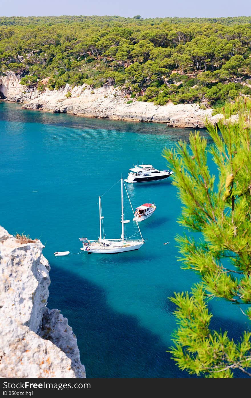 View of Cala Galdana  beach in Menorca, Balearic Islands, Spain. View of Cala Galdana  beach in Menorca, Balearic Islands, Spain