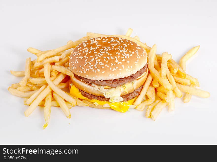 Hamburger and french fries